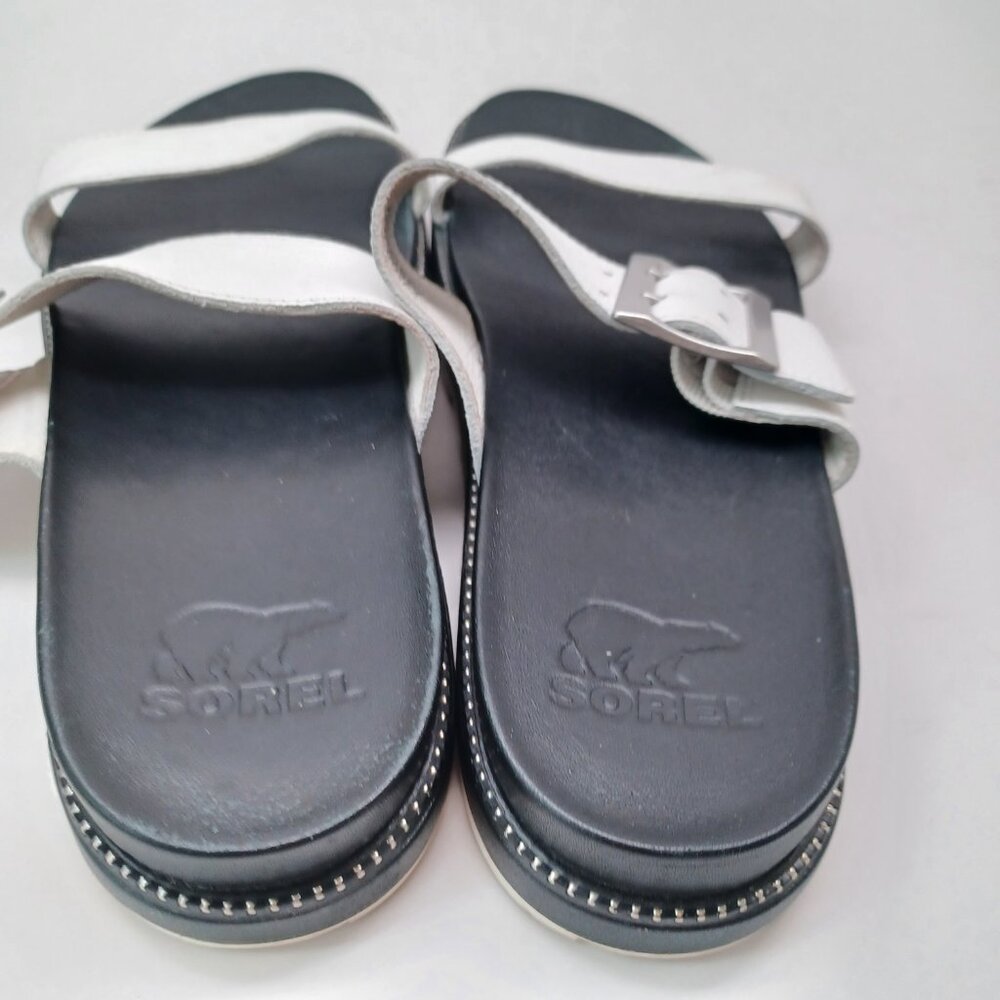 Sorel‎ Womens Sandals Roaming Two Strap Slip On Slide Wedge White Black Size 9.5 - Picture 9 of 16